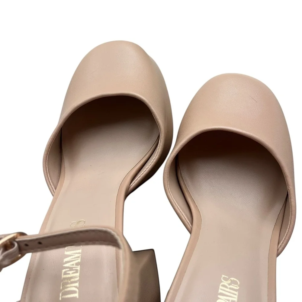 DREAM PAIRS Women Sz 8.5 Beige Platform Chunky Heels Ankle Strap Mary Jane Shoes